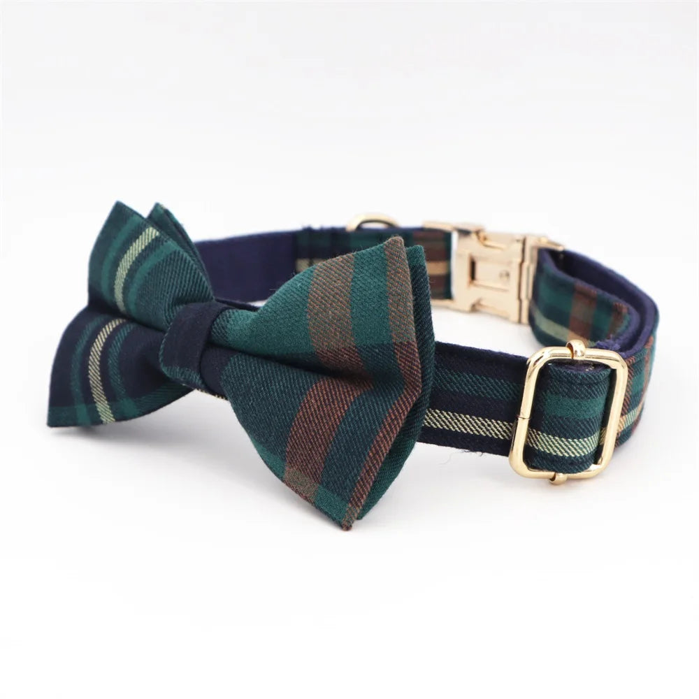 Tweed Tartan Dog Collar Bow Tie Leash Matching Harness,Poo Bag,Coat Pet Accessories
