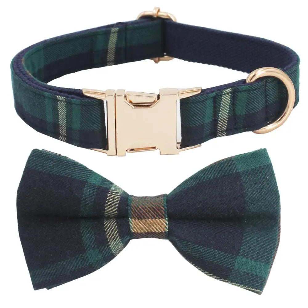 Tweed Tartan Dog Collar Bow Tie Leash Matching Harness,Poo Bag,Coat Pet Accessories