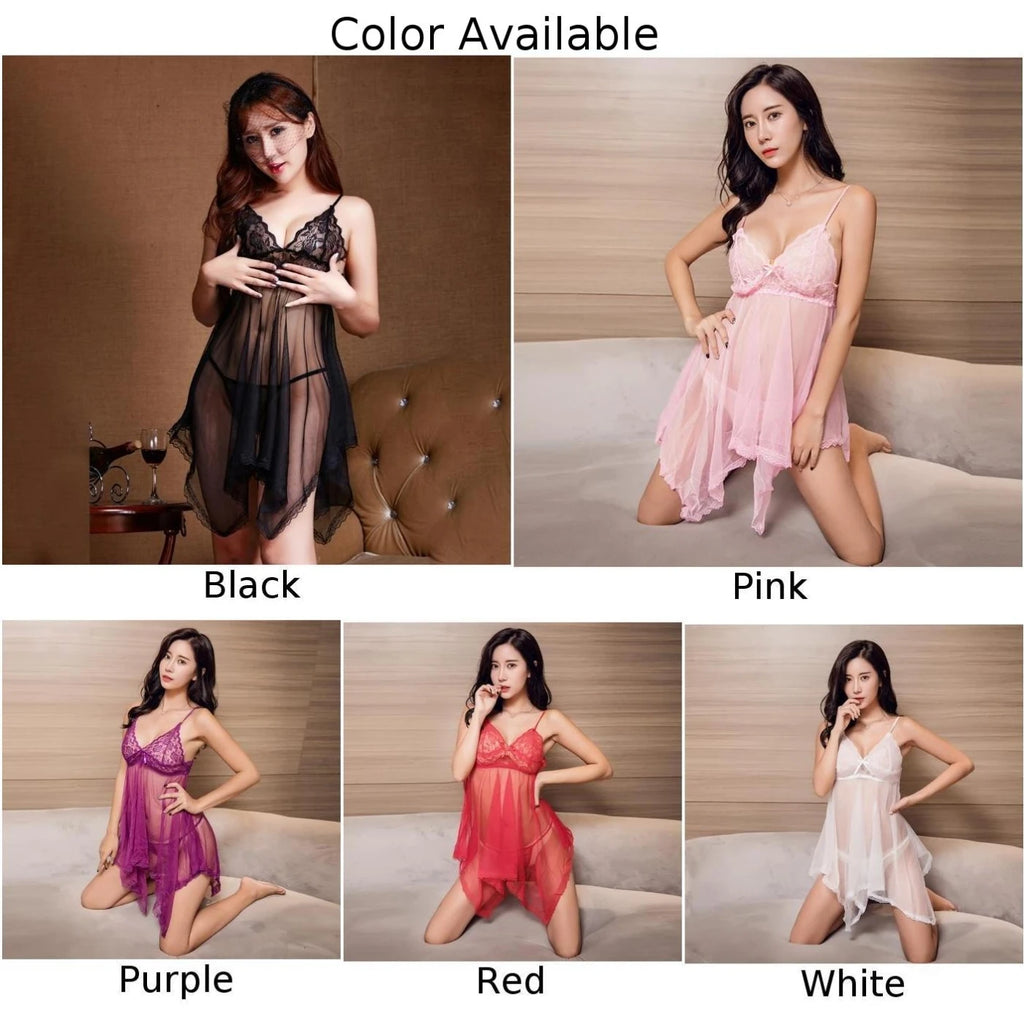 Lingerie Female Pajamas Suspender Nightdress Regular Robe Lace Transparent V-Neck Adults Blackless Exotic Nightgown