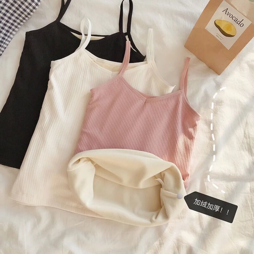 T-shirt Sleeveless Tops Women Winter Warm Underwear Solid Color Thermal Casual Nightwear Sexy Elasticity Female Thin Velvet