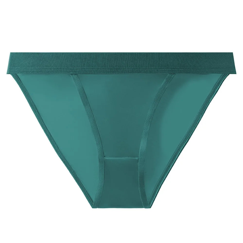 Lingerie Low Waist Satin Silk Briefs Solid Color Seamless Ice Silk Panties Cotton Crotch Underpants Women's Underwear Lady