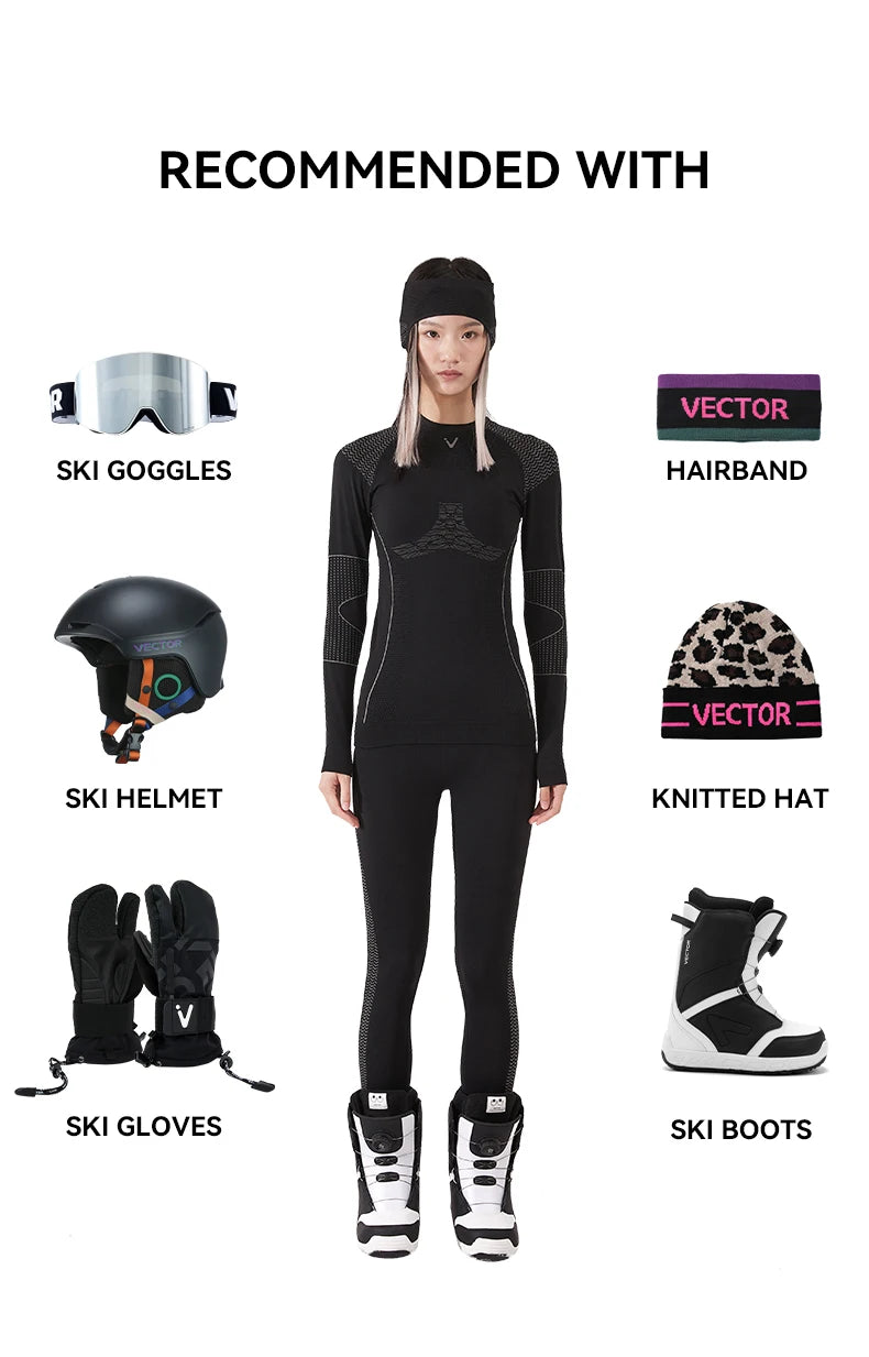 VECTOR Men Women Ski Thermal Underwear Sets Quick Dry Functional Compression Tracksuit Tight Snowboarding Tops and Pants Adult
