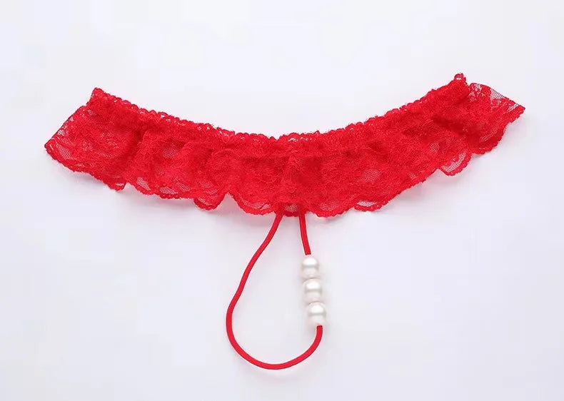 Lingeries Sexy G-String Women's Thongs Sexy Pearl Beaded Pantiesr for Women Low Waist T Shaped Crotchless Woman Lace Lingerie
