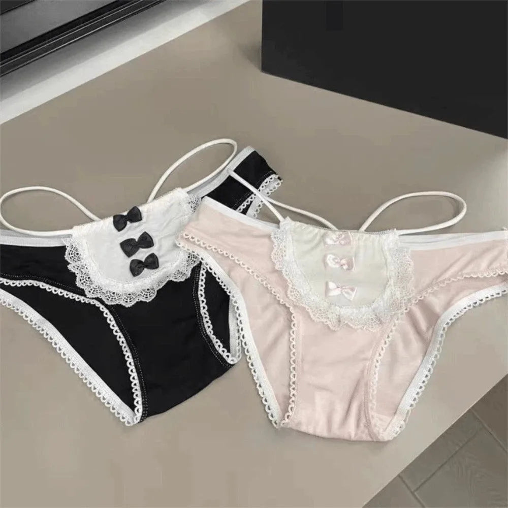 Lingerie Bow Lace Flower Panties Transparent Seamless Lace Mesh Briefs Hollow Mid Waist French Style Briefs Gifts