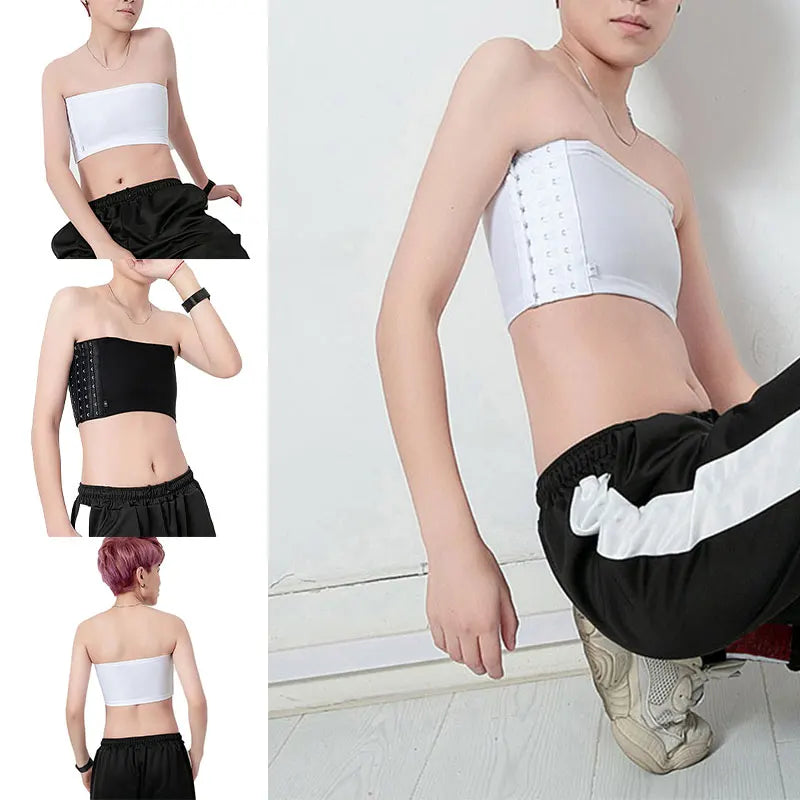 Women Chest Binder Lesbian Trans Crop Top Flat Breast Binder Bra Les Corset Stretch Body Shaping Buckle Tomboy Bra Tanks