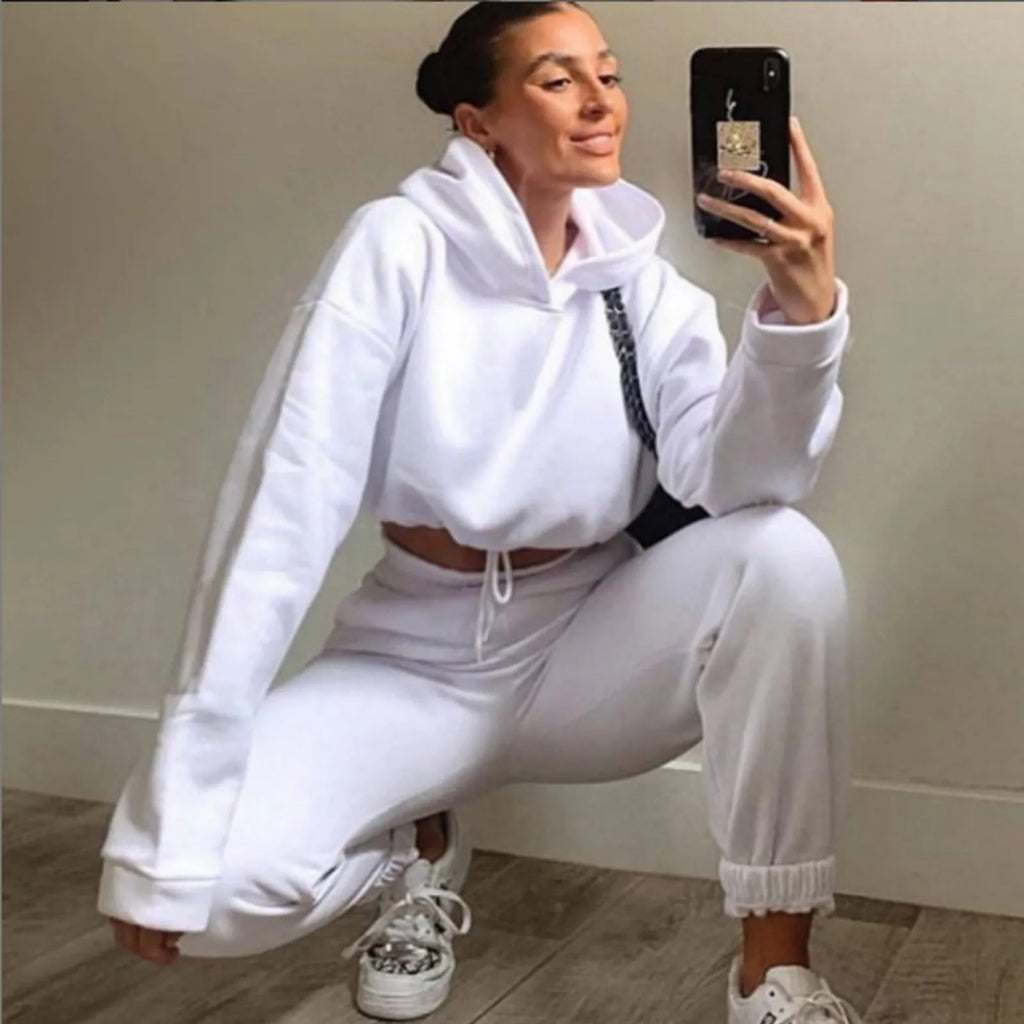 Winter Tracksuit Women Two Piece Set - Oversized Hoodie Sweatpants Solid Color Sportswear Suit |Casual Sweatshirt Trouser Set