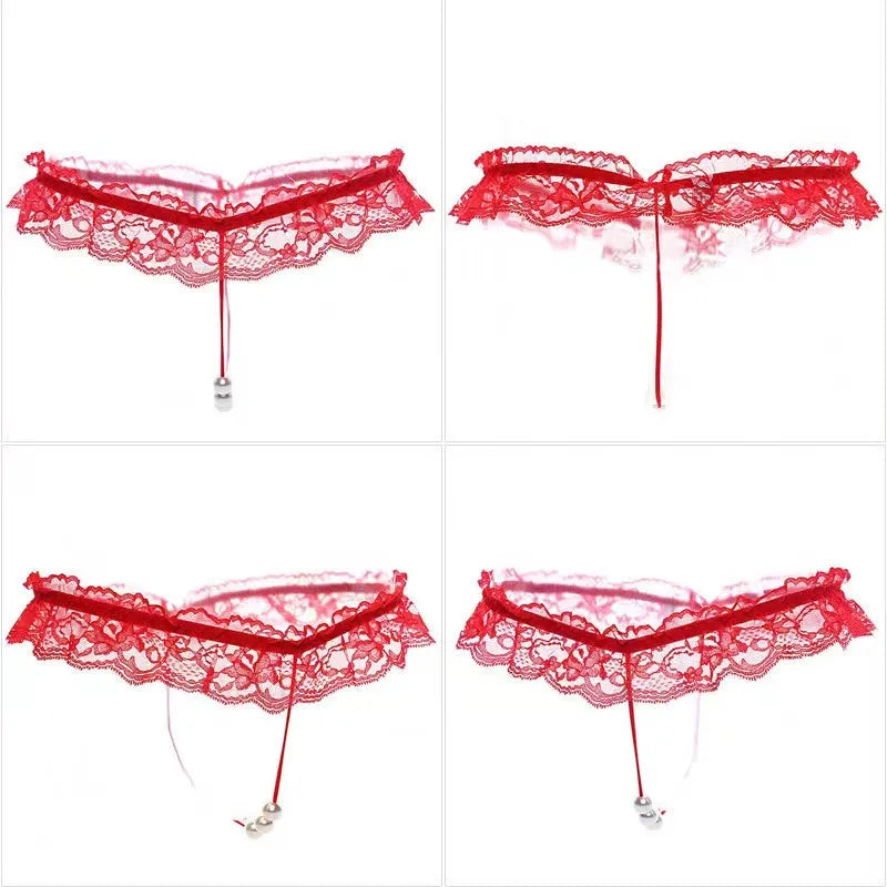 Lingeries Sexy G-String Women's Thongs Sexy Pearl Beaded Pantiesr for Women Low Waist T Shaped Crotchless Woman Lace Lingerie