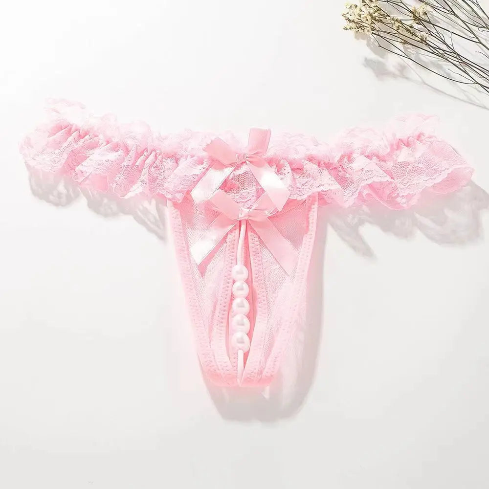 Lingeries Sexy G-String Women's Thongs Sexy Pearl Beaded Pantiesr for Women Low Waist T Shaped Crotchless Woman Lace Lingerie