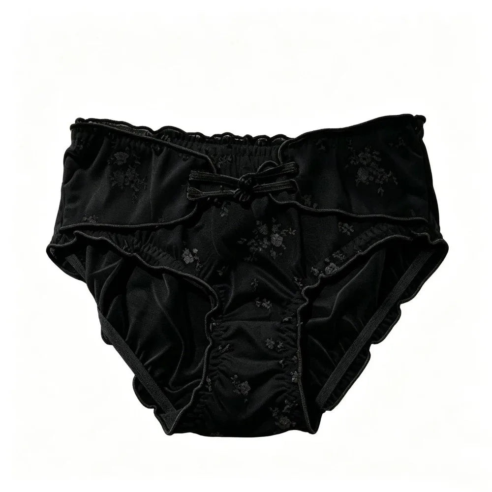 Lingerie Low Waist Women Underwear Ruffle Buckle Design Chinese Style Briefs Transparent Mesh Ice Silk Panties Retro Style