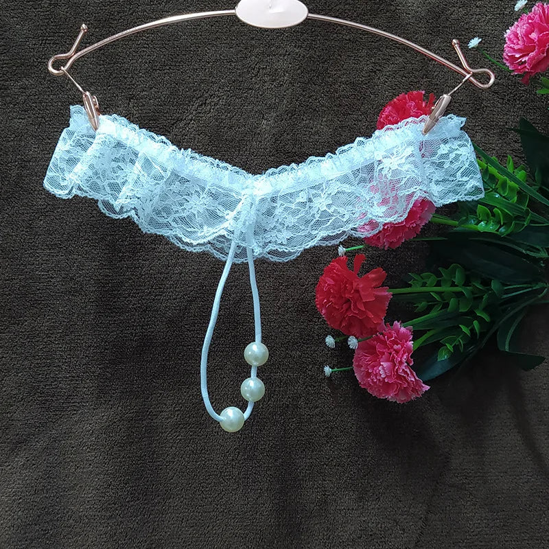 Lingeries Sexy G-String Women's Thongs Sexy Pearl Beaded Pantiesr for Women Low Waist T Shaped Crotchless Woman Lace Lingerie