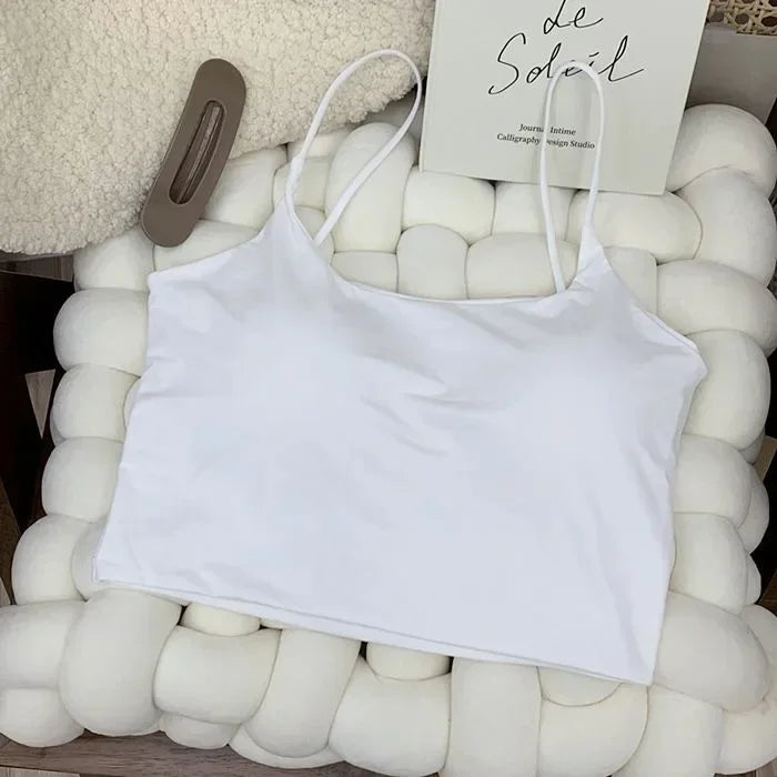 2024 Summer Bra Top Sexy Women Ice Silk Crop Top Seamless Tube Tops Camisole Underwear Korean Fashion Solid Padded Bralette Vest