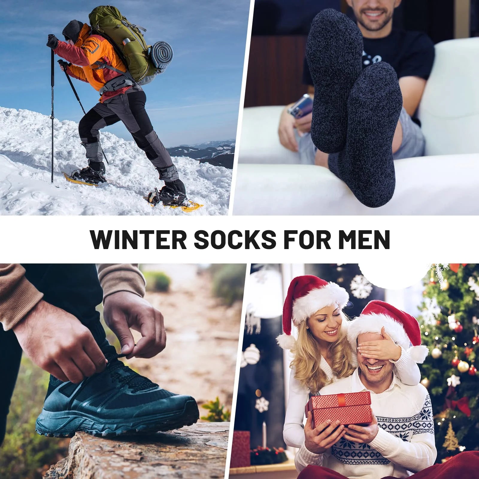 3 Pairs Winter Thick Warm Men’s Wool Socks Outdoor Thermal Cold-Resistant Sports Hiking Snow Socks Gift Size 39-44