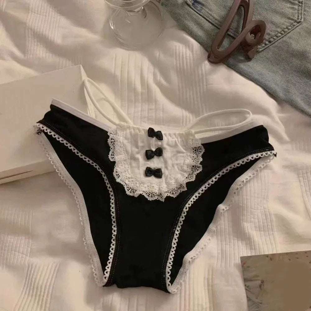 Lingerie Bow Lace Flower Panties Transparent Seamless Lace Mesh Briefs Hollow Mid Waist French Style Briefs Gifts