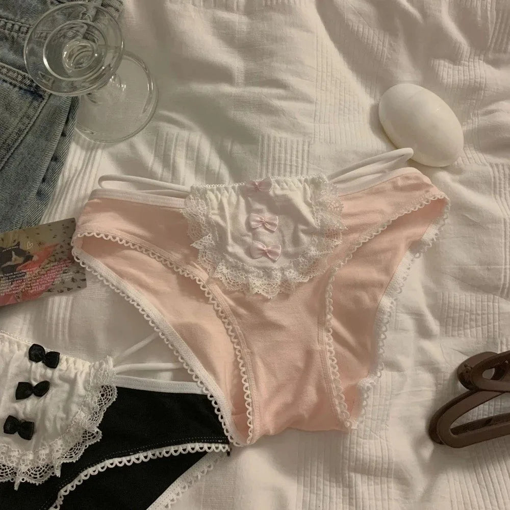 Lingerie Bow Lace Flower Panties Transparent Seamless Lace Mesh Briefs Hollow Mid Waist French Style Briefs Gifts
