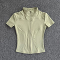 Summer High Quality Waist Slimming Training Tops Women's Quick-drying Tight Stand Collar Full Zipper Short Sleeves Yoga shirts
