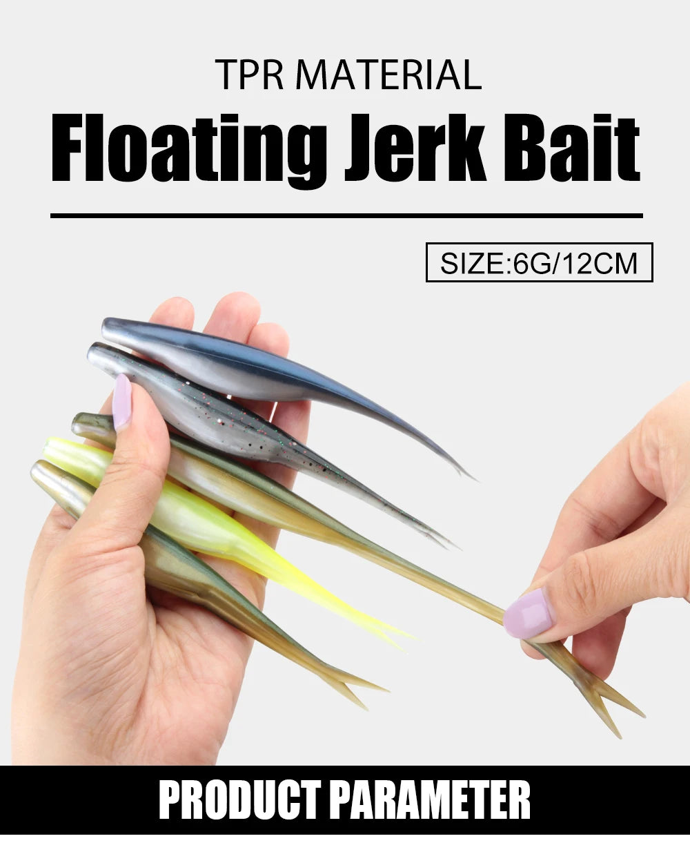 Spinpoler TPR Jerk Shad Slightly Forked Tail Floating Artificial Silicone Swimbait Fishing Lure For Zander Pike Perch Bass Pesca