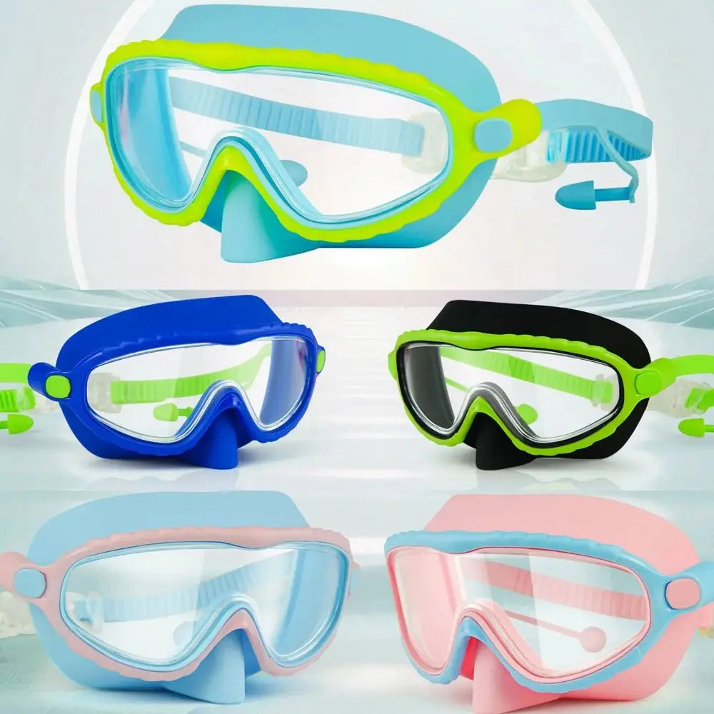 Swim Goggles with Nose Cover Wide Field Of View Diving Mask Anti-Fog Anti-Leak ,Toddler Swimming Goggles For Kids Ages 3-15