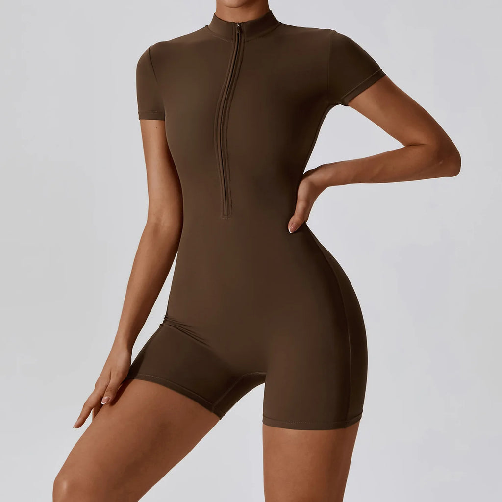 Summer Zipper Jumpsuits Short Sleeve Yoga Bodysuit Women's Yoga Set Gym Tracksuit Push-up Workout Clothes Dance Fitness Bodysuit