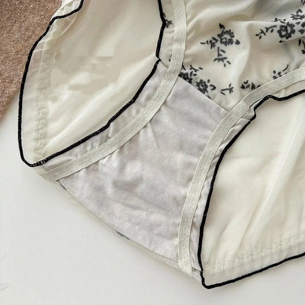 Lingerie Low Waist Women Underwear Ruffle Buckle Design Chinese Style Briefs Transparent Mesh Ice Silk Panties Retro Style