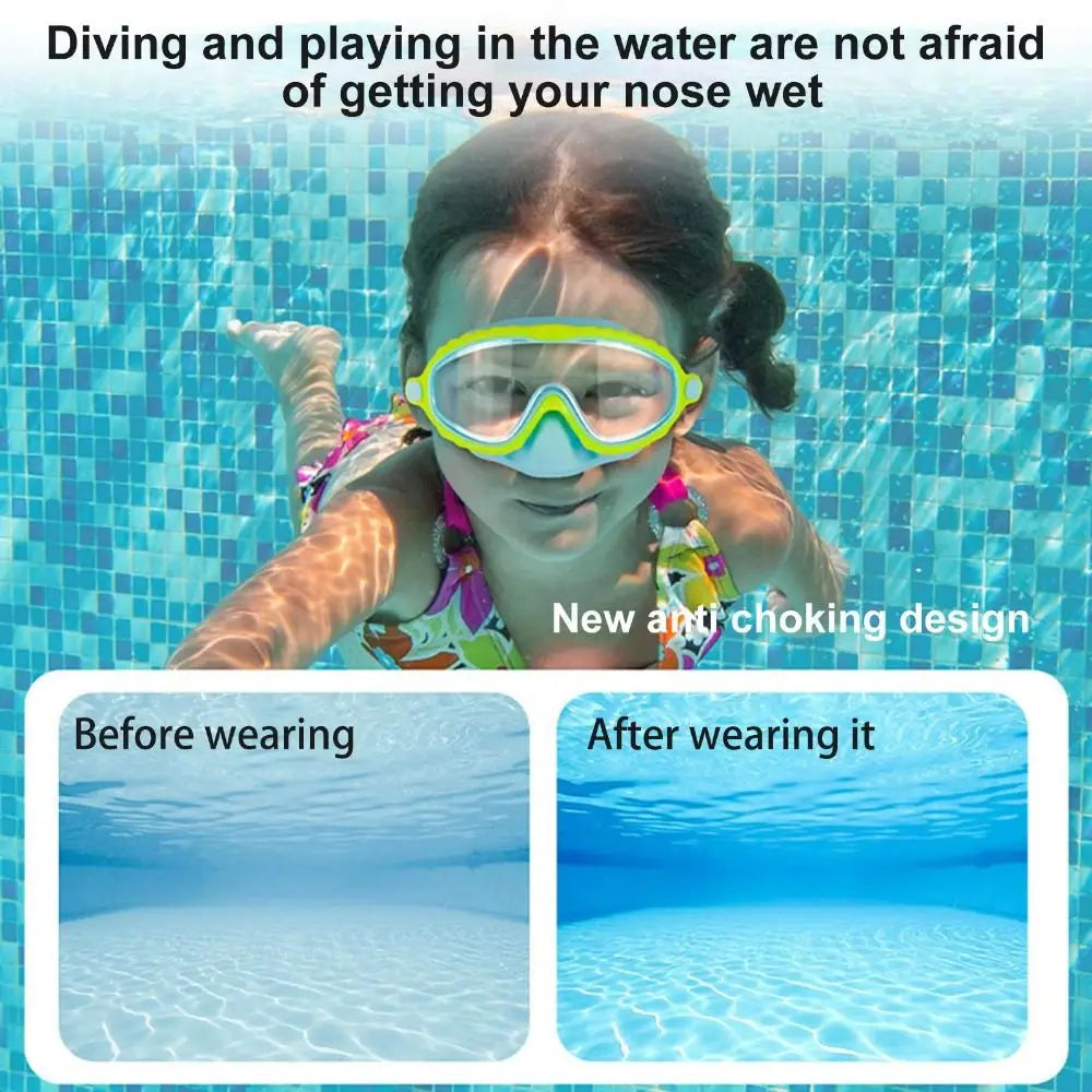 Swim Goggles with Nose Cover Wide Field Of View Diving Mask Anti-Fog Anti-Leak ,Toddler Swimming Goggles For Kids Ages 3-15
