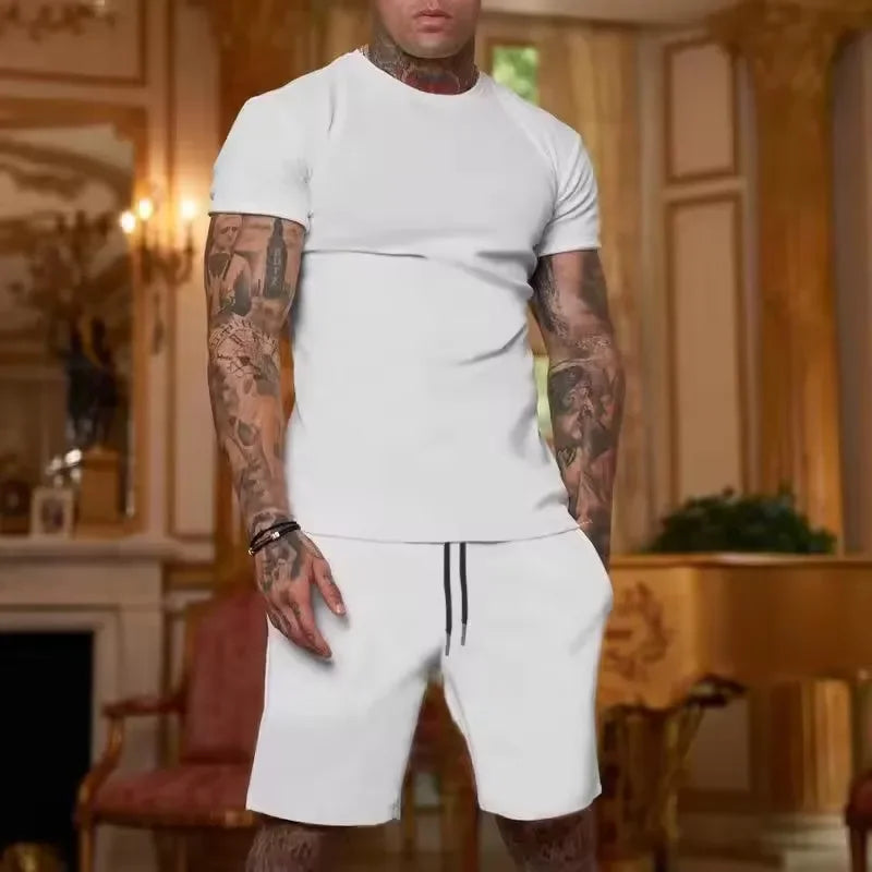 2025 Fashionable and casual summer outdoor sports suit men's breathable T-shirt shorts casual and fashionable two-piece set