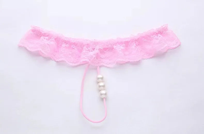 Lingeries Sexy G-String Women's Thongs Sexy Pearl Beaded Pantiesr for Women Low Waist T Shaped Crotchless Woman Lace Lingerie