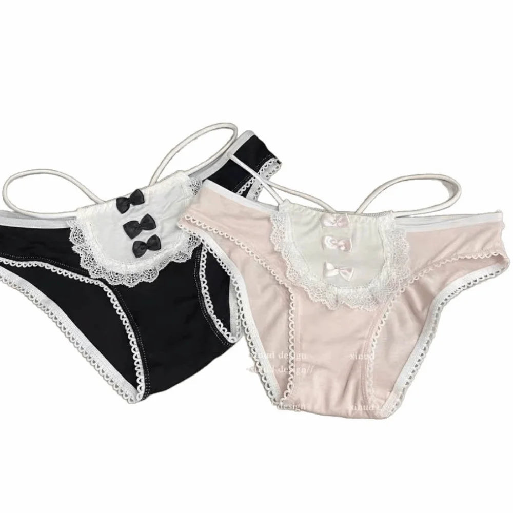 Lingerie Bow Lace Flower Panties Transparent Seamless Lace Mesh Briefs Hollow Mid Waist French Style Briefs Gifts