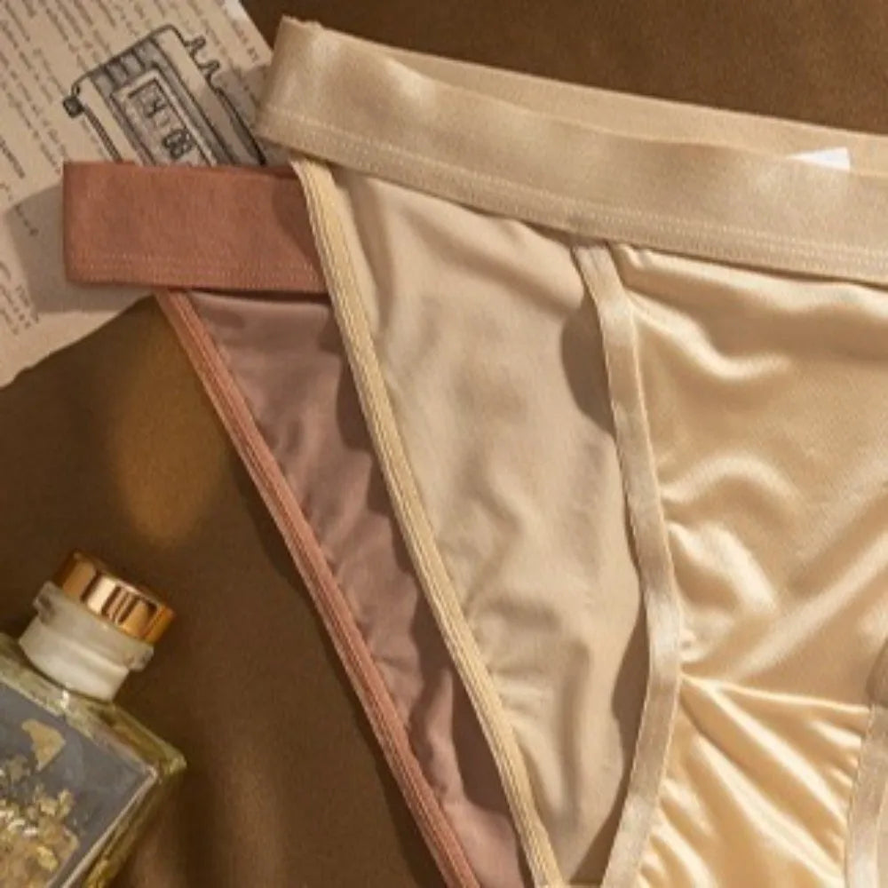 Lingerie Low Waist Satin Silk Briefs Solid Color Seamless Ice Silk Panties Cotton Crotch Underpants Women's Underwear Lady