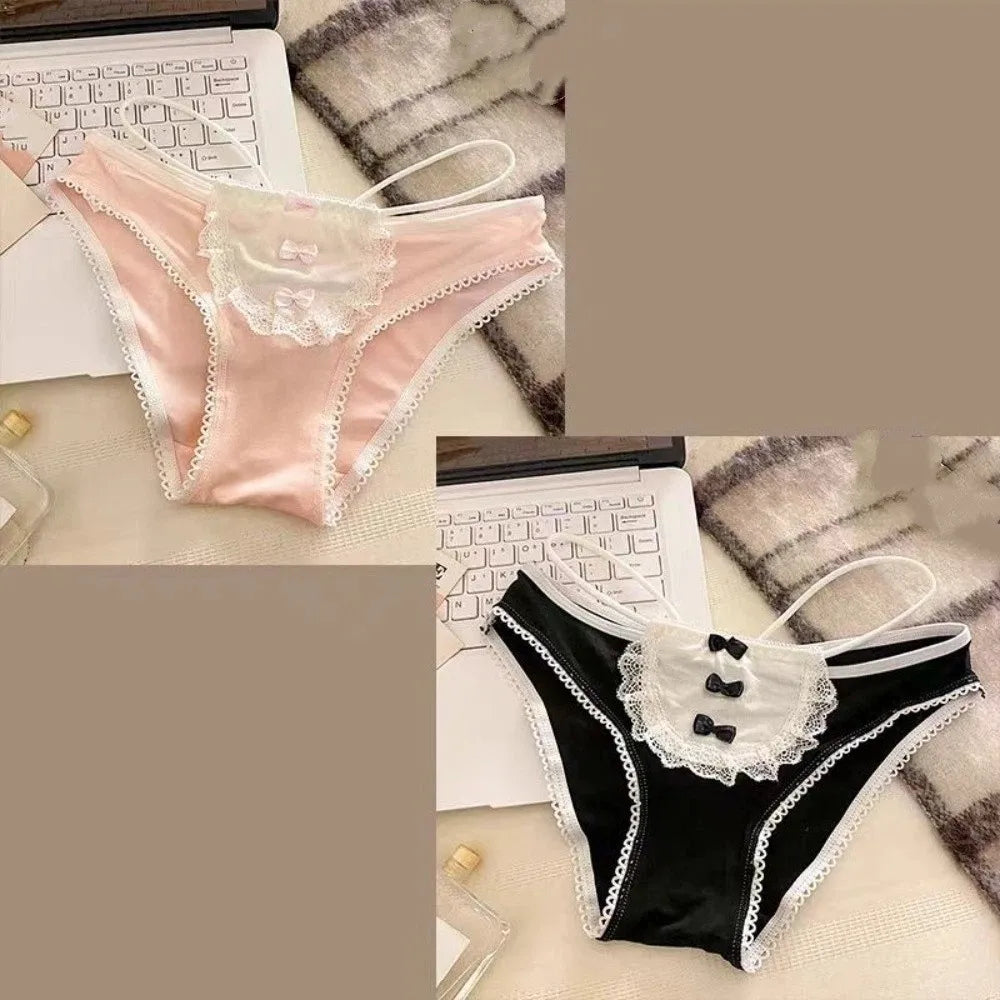Lingerie Bow Lace Flower Panties Transparent Seamless Lace Mesh Briefs Hollow Mid Waist French Style Briefs Gifts