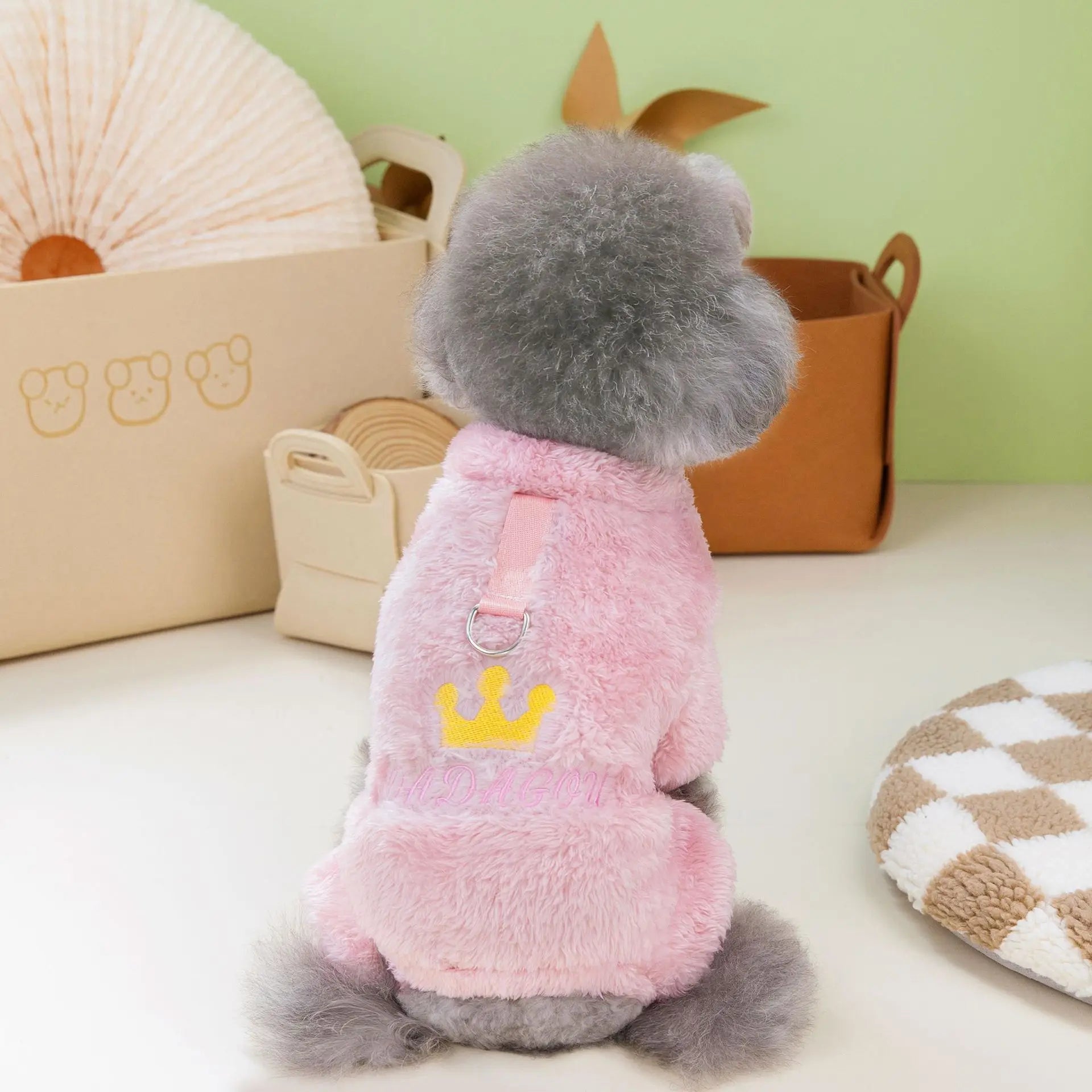 1pc Pet Dog Clothes Soft Warm Fleece Dogs Jumpsuits Crown Pattern Pet Clothing for Small Dogs Puppy Cats Costume Coats