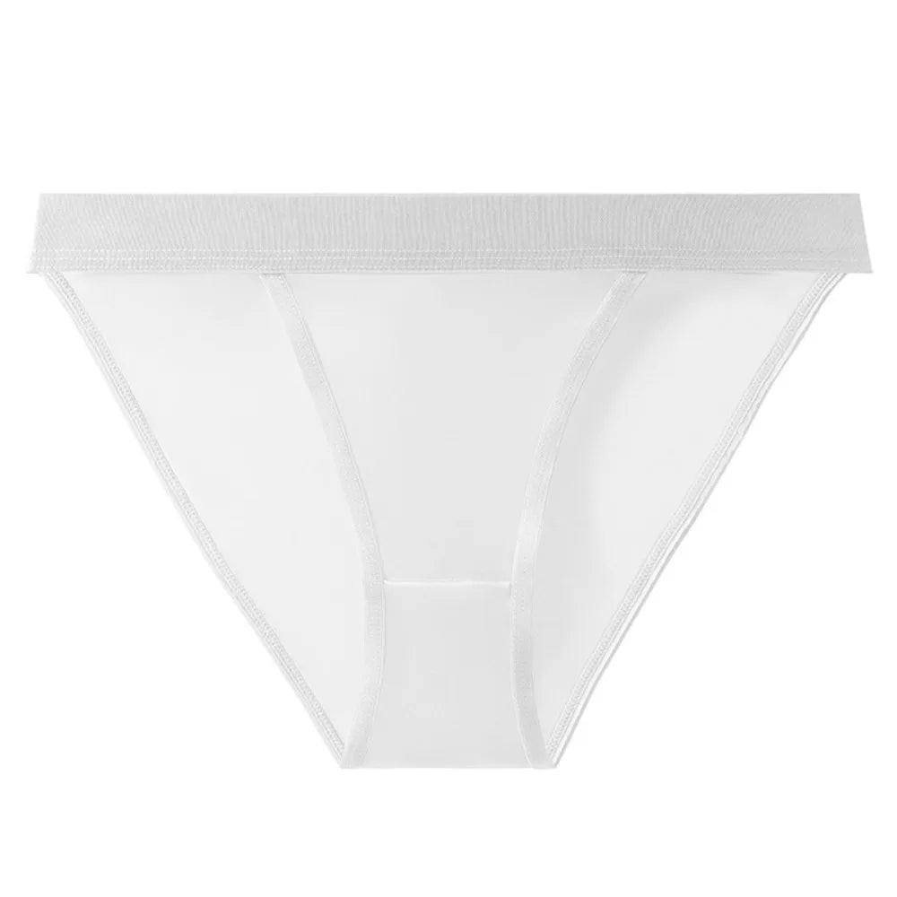 Lingerie Low Waist Satin Silk Briefs Solid Color Seamless Ice Silk Panties Cotton Crotch Underpants Women's Underwear Lady