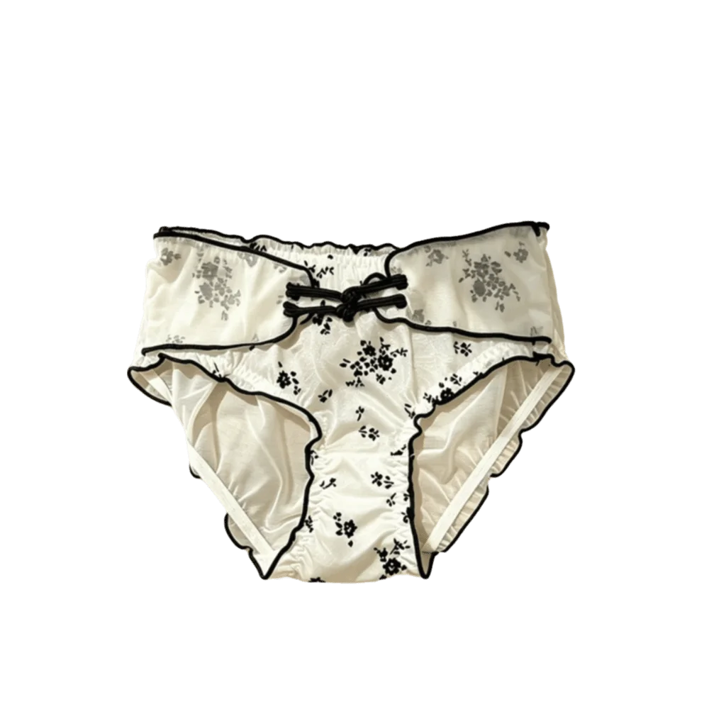 Lingerie Low Waist Women Underwear Ruffle Buckle Design Chinese Style Briefs Transparent Mesh Ice Silk Panties Retro Style