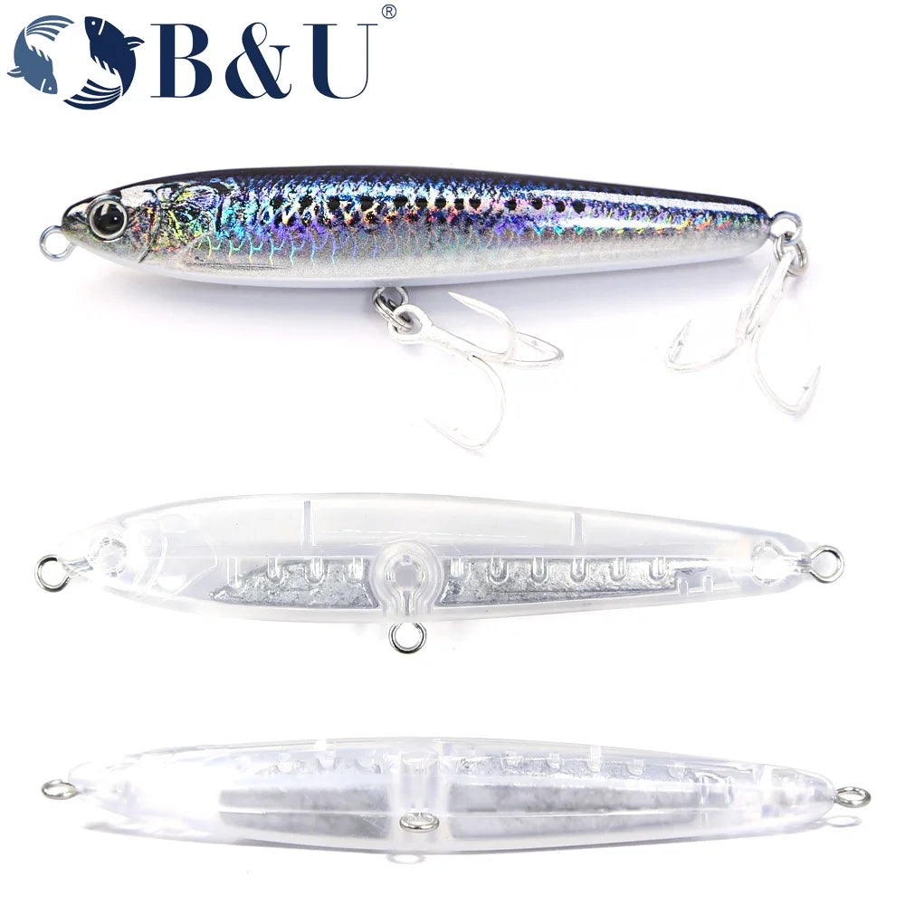 B&U Sinking Pencil Fishing Lure Weight System Silicone Bait Treble Hook Swimbait Wobbler Tackle Jerkbait Artificial Baits