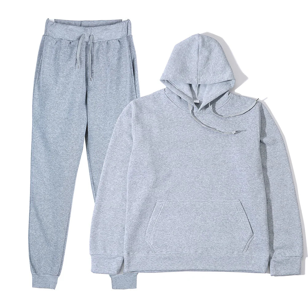 Men's Autumn and Winter New Solid Color Hoodie+pants Two-piece Set Fashionable Casual Sports Set Size S-3XL Men's Tracksuit