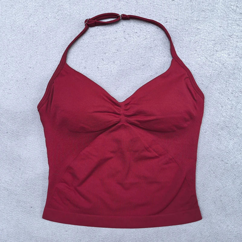 Adjustable Strappy Gym Top Backless Gym Clothes Women Scrunch Bra Removable Cups Yoga Tank Workout Outfits Tops Sports Vest