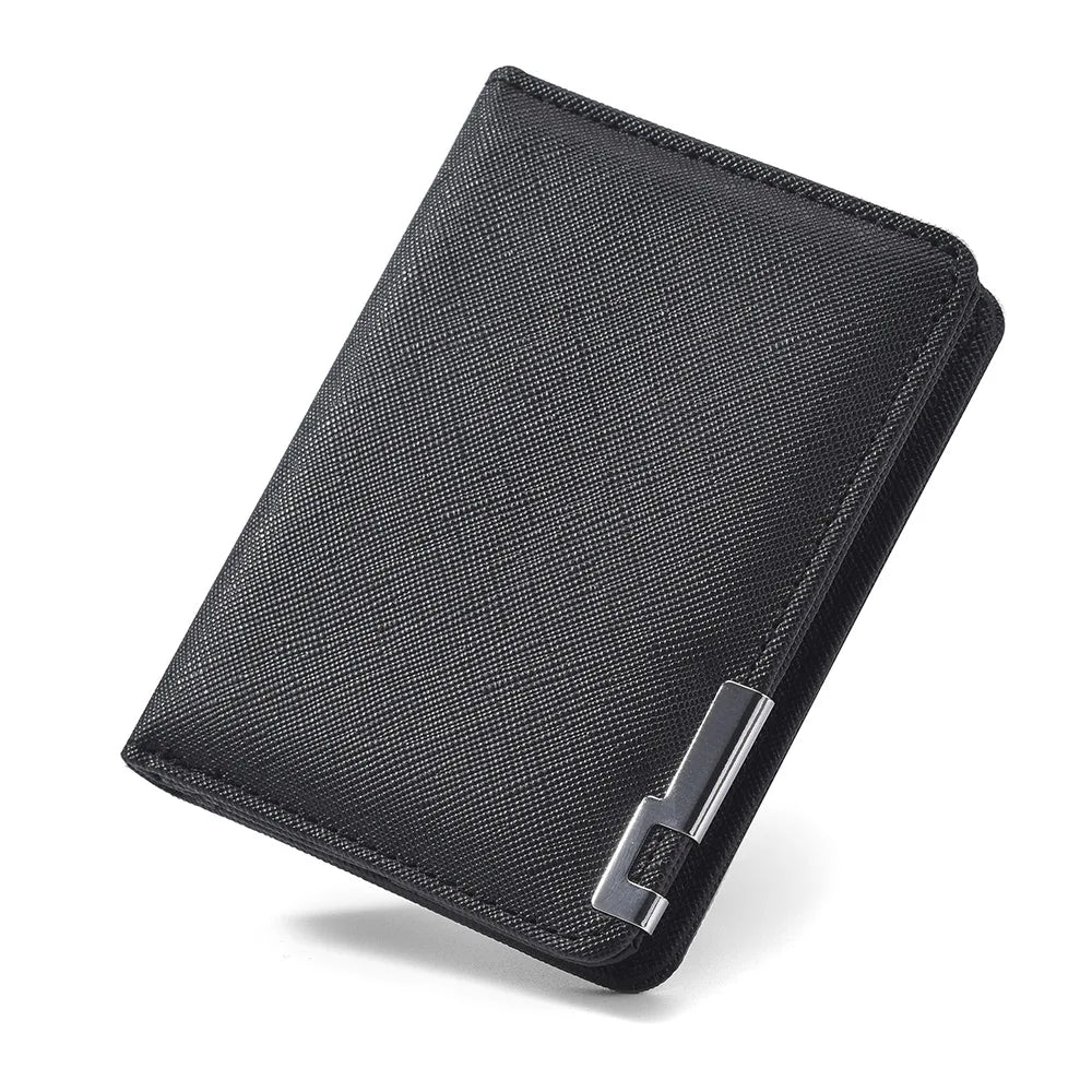 Black Faux Leather Small Slim Business-Style Wallet - Multiple Card Slots, Credit Card and Driver's License Holder, Geometric In