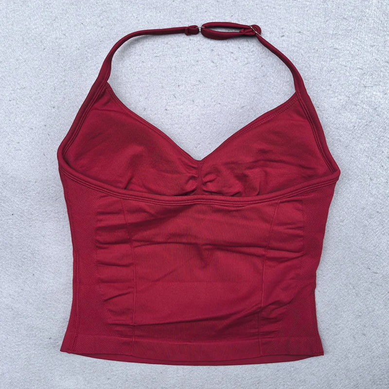 Adjustable Strappy Gym Top Backless Gym Clothes Women Scrunch Bra Removable Cups Yoga Tank Workout Outfits Tops Sports Vest
