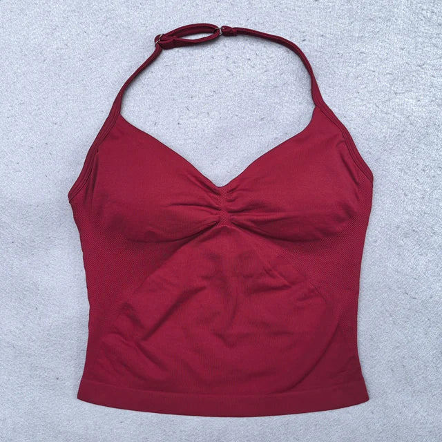 Adjustable Sports Strappy Top Women Backless Gym Top Built in Bra Yoga Clothing Sleeveless Shirts Workout Outfits Tank Top