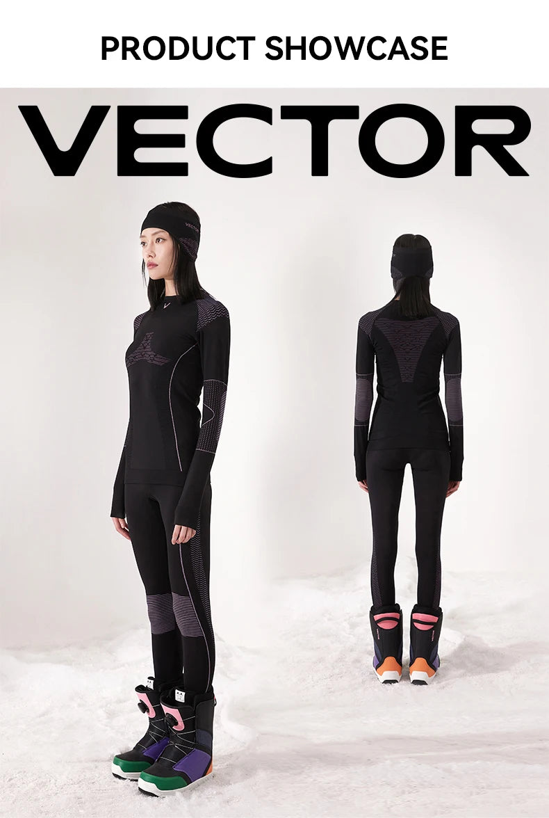 VECTOR Men Women Ski Thermal Underwear Sets Quick Dry Functional Compression Tracksuit Tight Snowboarding Tops and Pants Adult