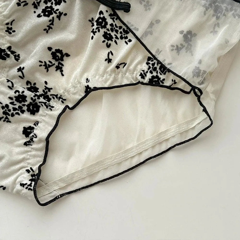 Lingerie Low Waist Women Underwear Ruffle Buckle Design Chinese Style Briefs Transparent Mesh Ice Silk Panties Retro Style