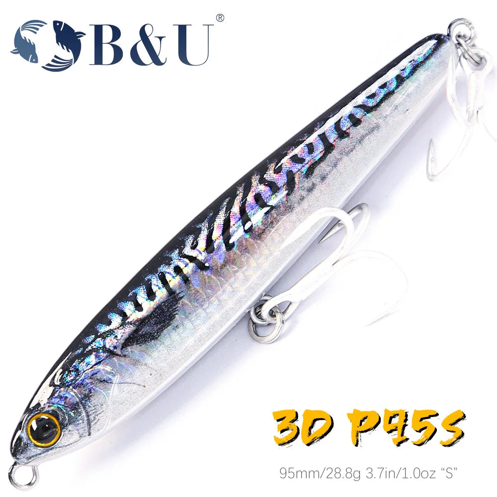 B&U Sinking Pencil Fishing Lure Weight System Silicone Bait Treble Hook Swimbait Wobbler Tackle Jerkbait Artificial Baits