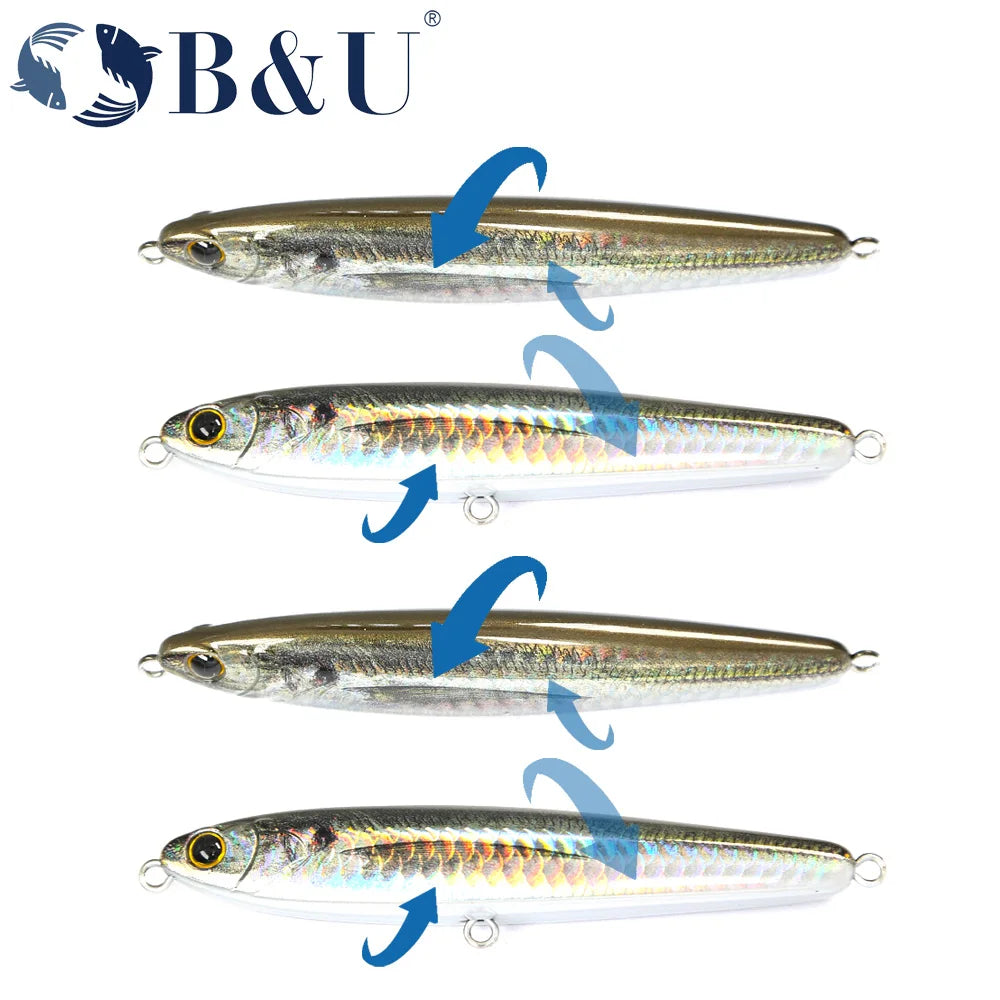 B&U Sinking Pencil Fishing Lure Weight System Silicone Bait Treble Hook Swimbait Wobbler Tackle Jerkbait Artificial Baits