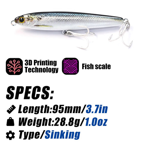 B&U Sinking Pencil Fishing Lure Weight System Silicone Bait Treble Hook Swimbait Wobbler Tackle Jerkbait Artificial Baits