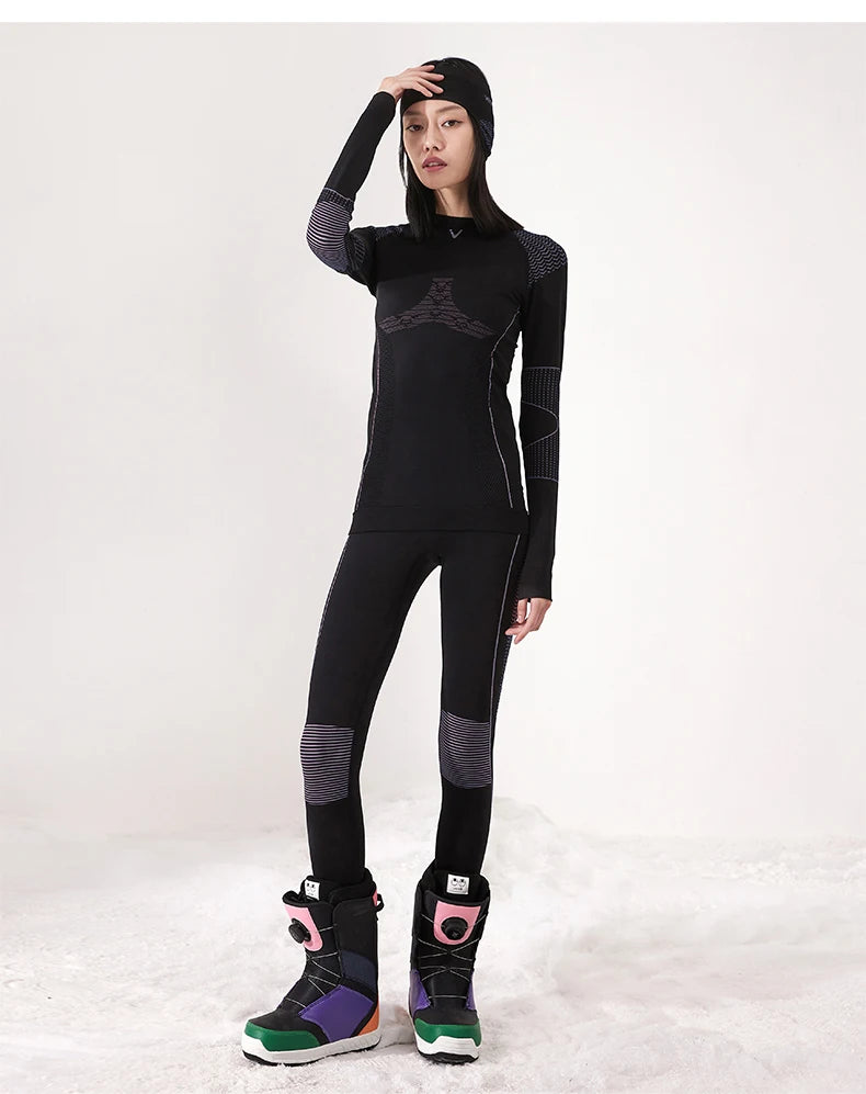 VECTOR Men Women Ski Thermal Underwear Sets Quick Dry Functional Compression Tracksuit Tight Snowboarding Tops and Pants Adult