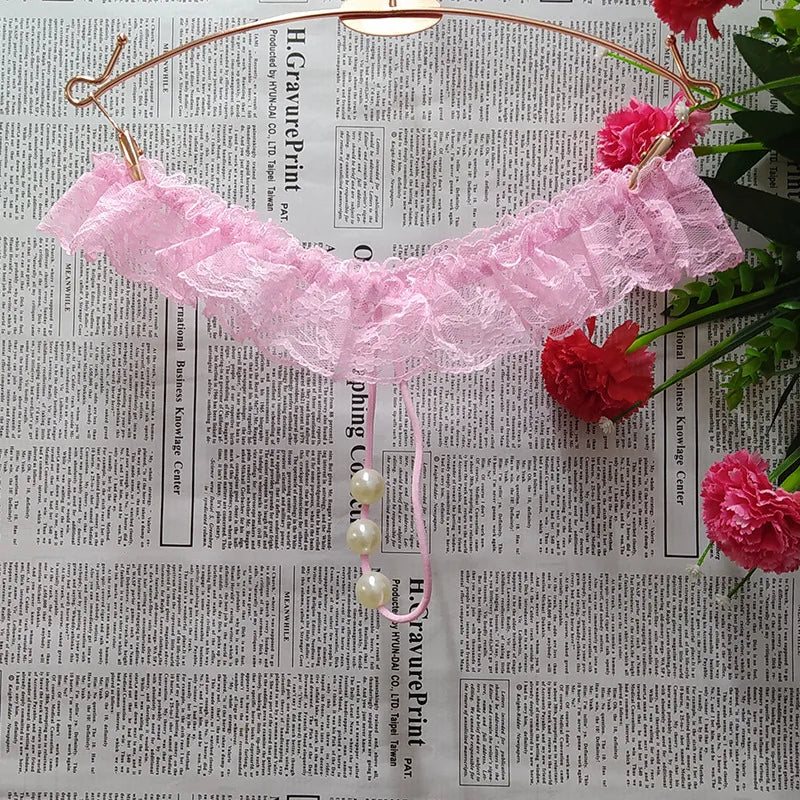Lingeries Sexy G-String Women's Thongs Sexy Pearl Beaded Pantiesr for Women Low Waist T Shaped Crotchless Woman Lace Lingerie