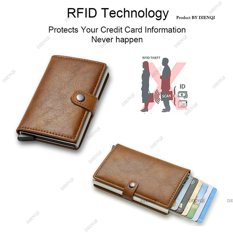 Carbon Fiber Credit Card Holder Wallet Men Rfid Smart Metal Thin Slim Pop Up Minimalist Wallet Small Black Purse Metal Vallet