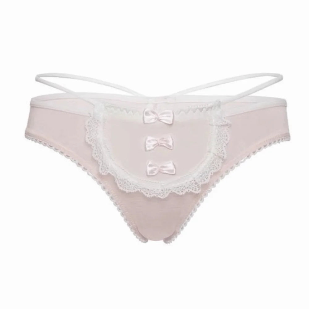 Lingerie Bow Lace Flower Panties Transparent Seamless Lace Mesh Briefs Hollow Mid Waist French Style Briefs Gifts