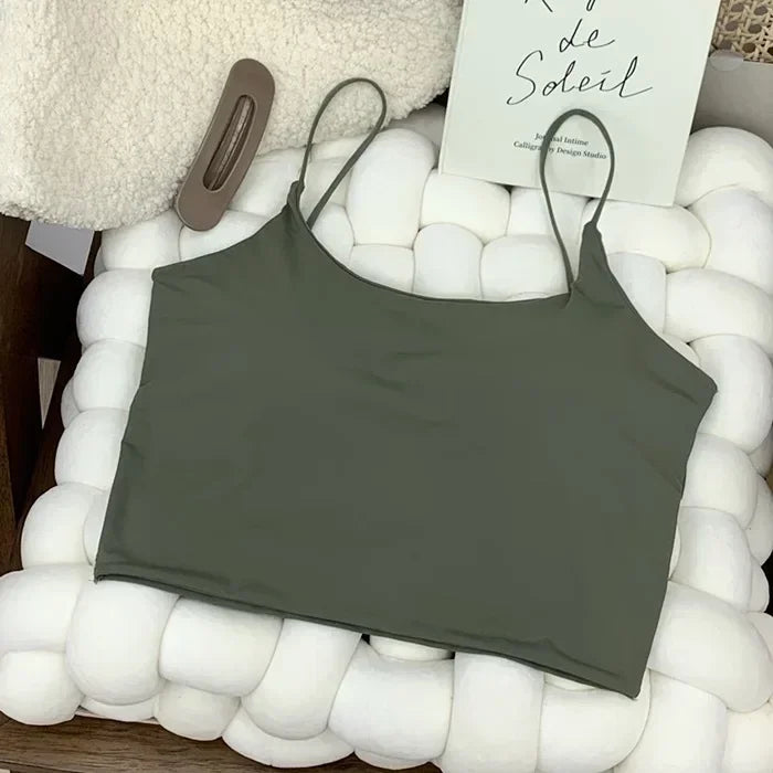 2024 Summer Bra Top Sexy Women Ice Silk Crop Top Seamless Tube Tops Camisole Underwear Korean Fashion Solid Padded Bralette Vest