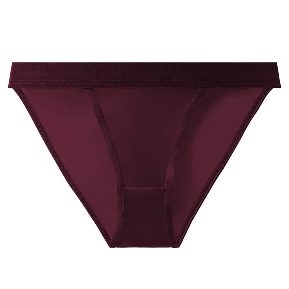 Lingerie Low Waist Satin Silk Briefs Solid Color Seamless Ice Silk Panties Cotton Crotch Underpants Women's Underwear Lady