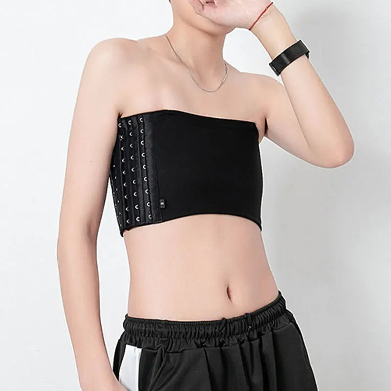 Women Chest Binder Lesbian Trans Crop Top Flat Breast Binder Bra Les Corset Stretch Body Shaping Buckle Tomboy Bra Tanks
